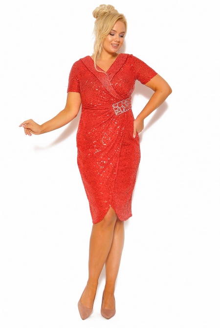 Efektowna sukienka z kopertowym dekoltem wyszywana cekinami Model: CU-4724