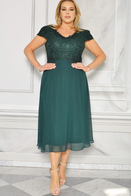 Elegancka sukienka midi z haftowaną górą i zwiewną spódnicą Model: CU-4736