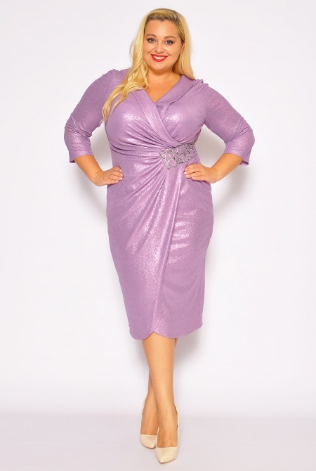 Połyskująca sukienka midi w kolorze wrzosowym. Model: CU-6755