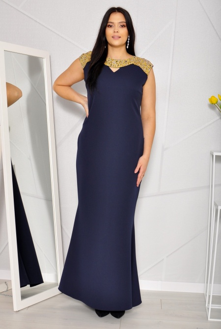 Sukienka maxi z bogato zdobiona górą W KOLORZE GRANATOWYM.MODEL:CU-7994