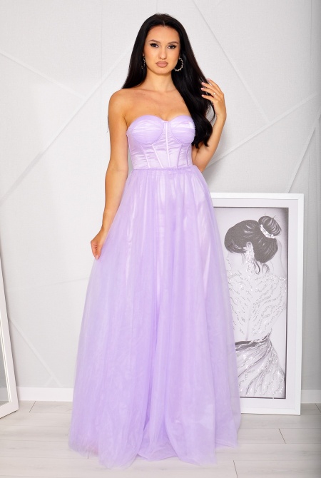 Gorsetowa sukienka z tiulem w kolorze liliowym .MODEL:IP-8182
