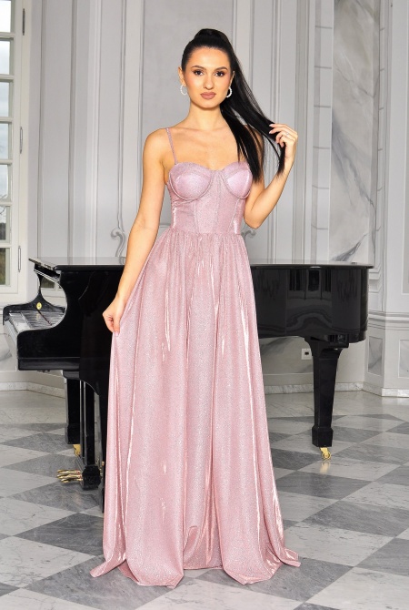 Brokatowa sukienka maxi w kolorze RÓŻOWYM. MODEL: PW-8533