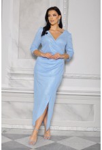 Sukienka maxi połyskująca z rękawkiem w kolorze niebieskim. Model: KM-8623