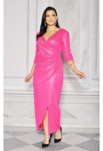 Sukienka maxi połyskująca z rękawkiem w kolorze różowym Model: KM-8624