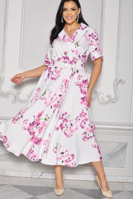 Elegancka sukienka midi z motywem kwiatowym.MODEL:KB-8651